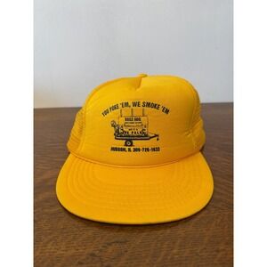 Vintage KC Hat Trucker Mesh Boss Hog BBQ Poke Em We Smoke Em OSFA Yellow‎ Mens
